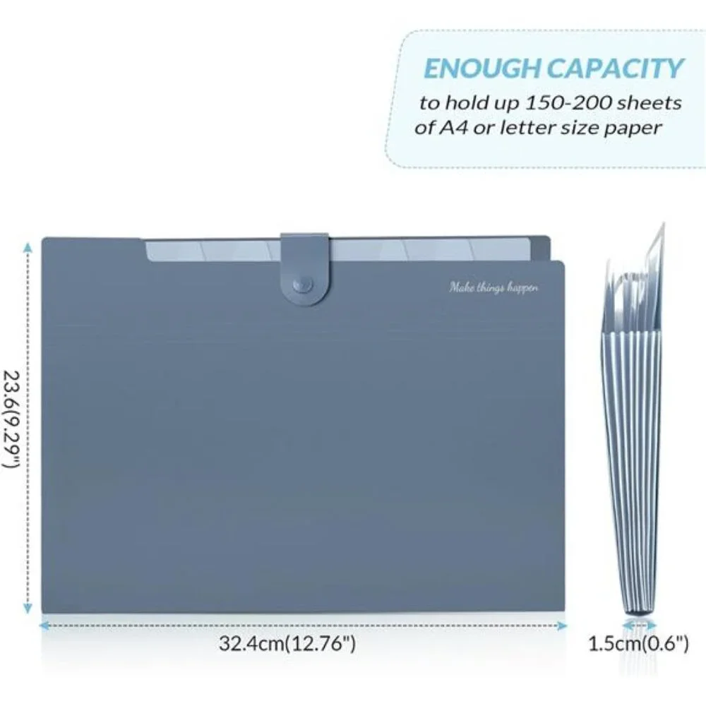 Expanding File Organizer with 8 Pockets, Accordion File Folders with Labels,Blue
